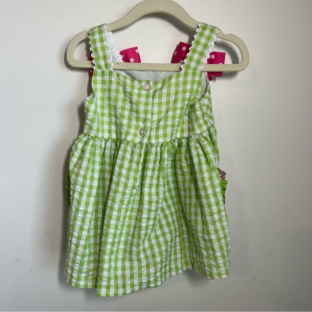 Bonnie Baby Green and Pink Seersucker Watermelon Girls Sundress Sz 24 M - Picture 2 of 8